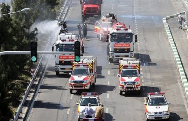 Firefighters disinfect streets of the capital, Tehran, amid a national fight against the coronavirus pandemic.