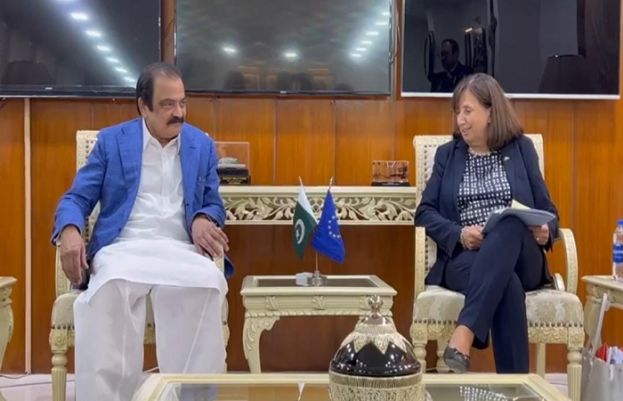 یورپین یونین کے ایشیااینڈ پیسیفک ڈیپارٹمنٹ کی ڈپٹی ایم ڈی پاؤلا پامپلونی کی وفد کے ہمراہ وزیر داخلہ رانا ثناءاللہ سے ملاقات