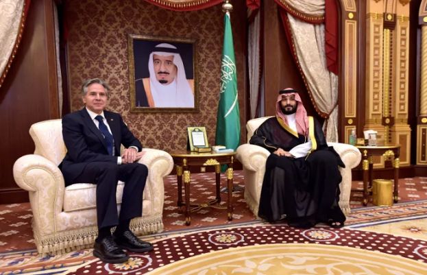 United States Secretary of State Antony Blinken with Saudi Arabian Crown Prince Mohammed bin Salman 
