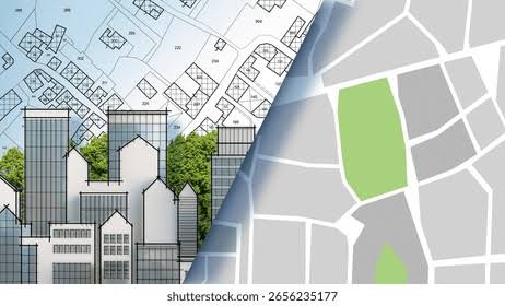 A clean and professional depiction of urban development and infrastructure planning, blueprints on a table with a hard hat, and a soft background showing clean city roads under development in Pakistan, daylight, realistic style.