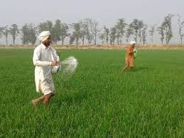 An expansive green agricultural field in Pakistan under a bright, partly cloudy sky, showing modern eco-friendly farming water systems, high detail, vibrant natural colors, professional photography.
